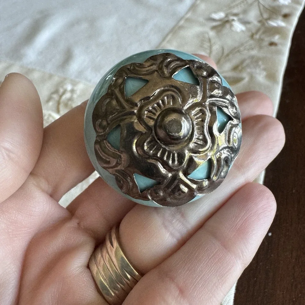World Market Drawer Round Knob Blue Dresser Pull Cabinet Handle Ceramic Heavy